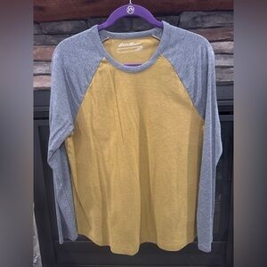 Eddie Bauer Olive Green and Gray Women's Long Sleeve Shirt Size Medium